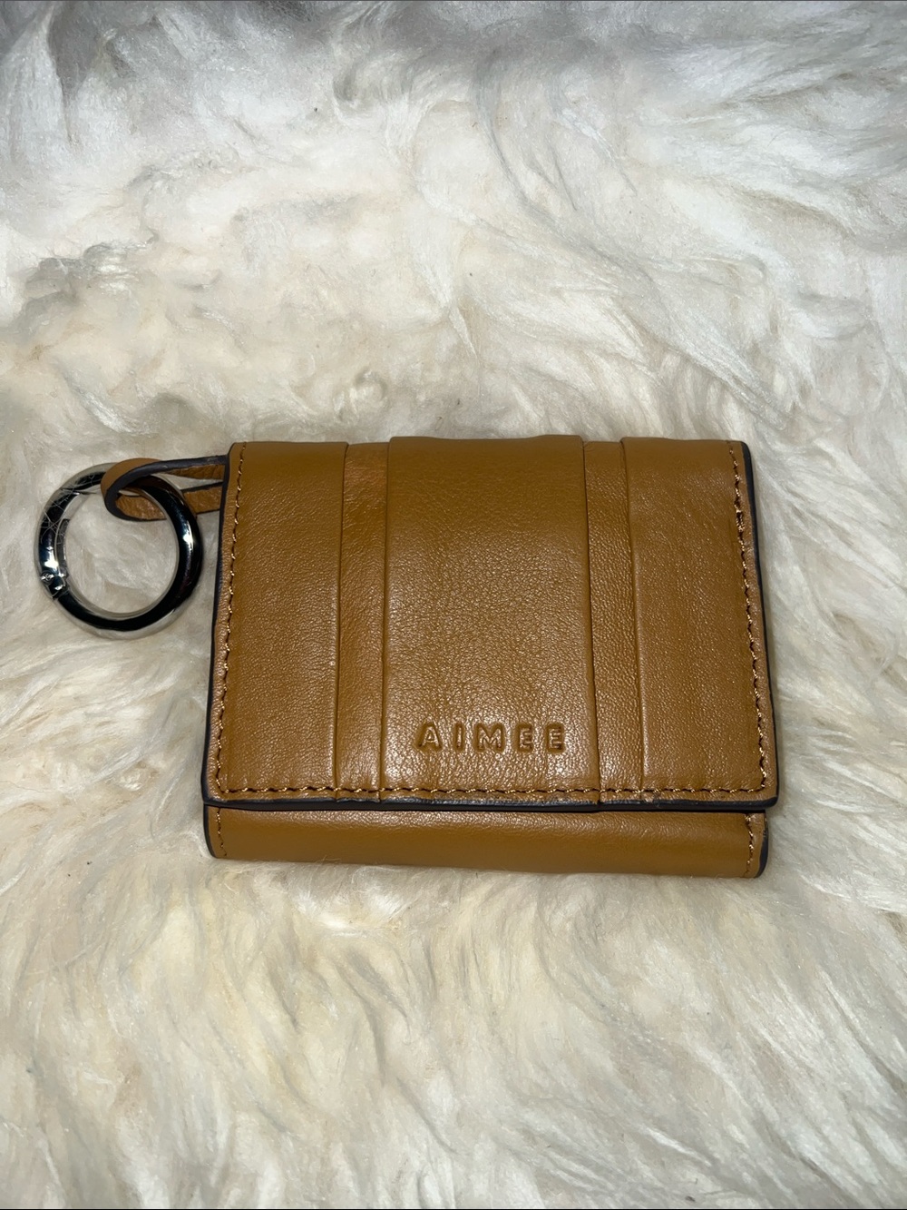 Aime Kurstenberg Caramel Leather Key & Card Holder with Ring